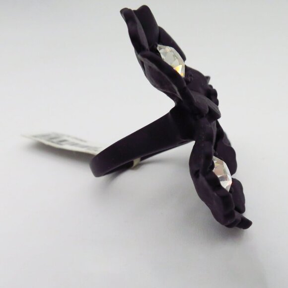 NWT J. Crew Dogwood Blossom Matte Black with Gems Cocktail Ring Size M - Picture 5 of 16